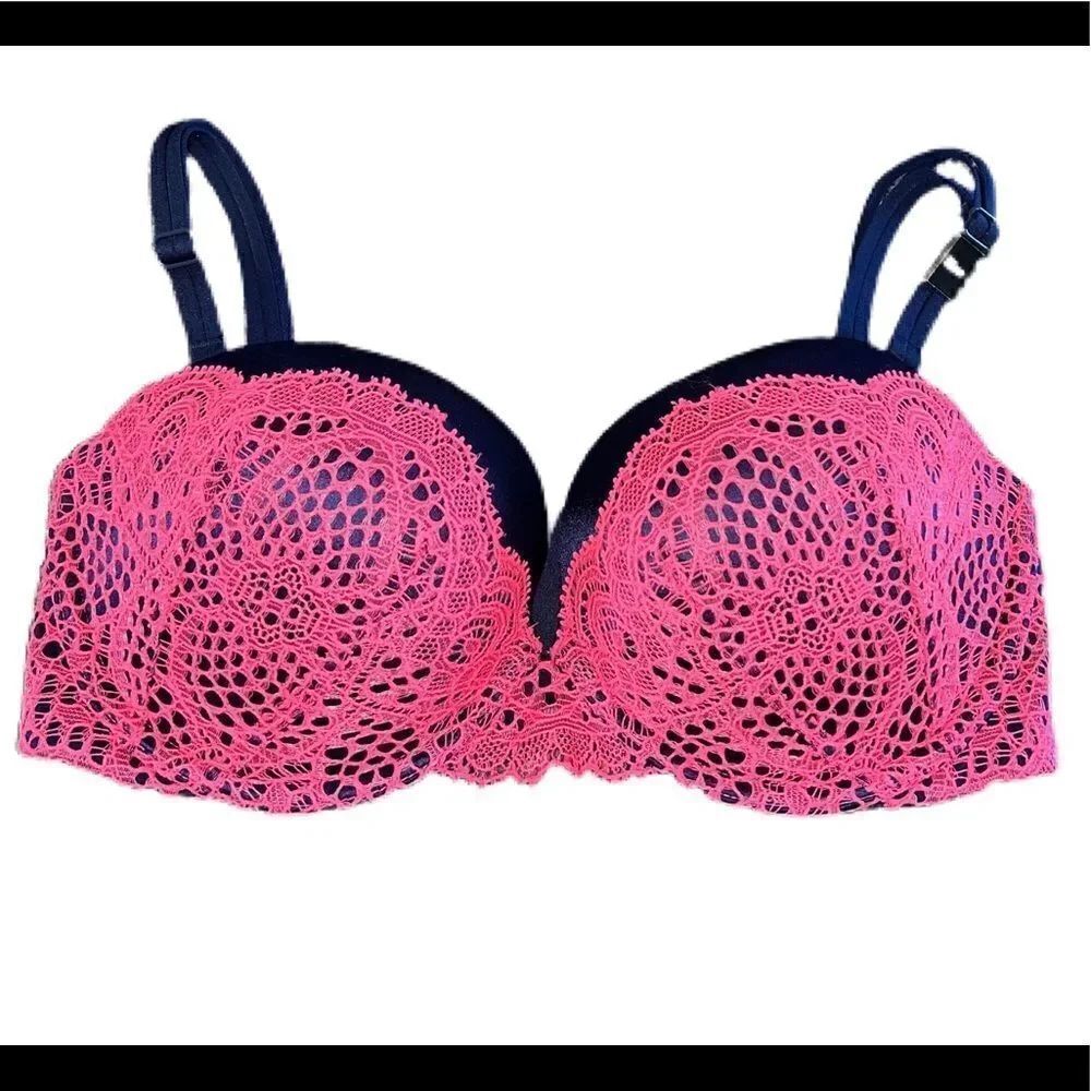 Victoria’s Secret Very Sexy Multiway Crochet Lace & Satin bra pink navy 32DD